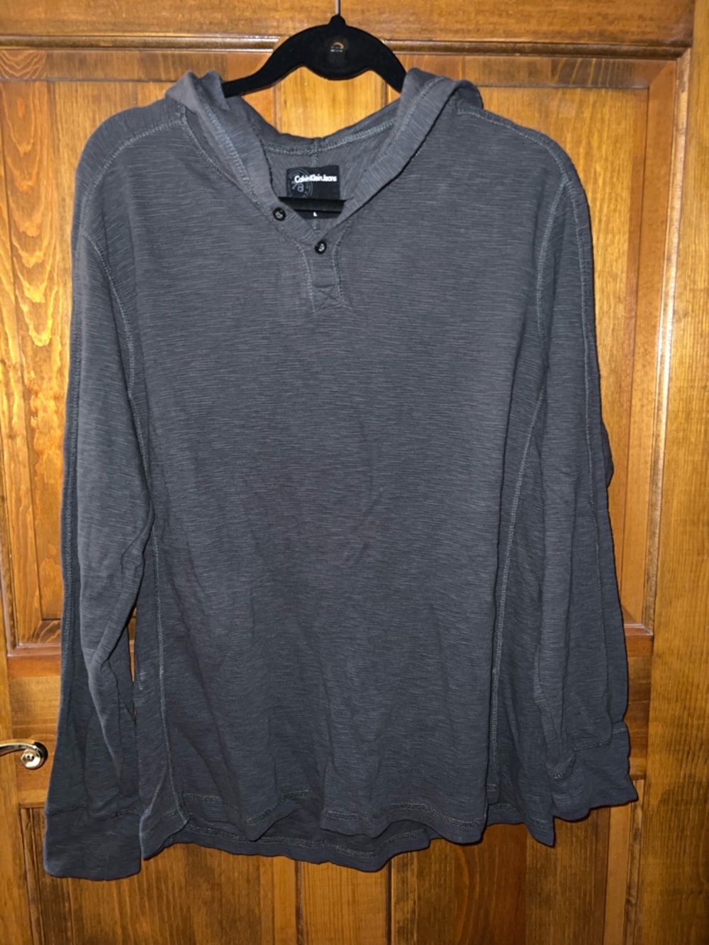 Calvin Klein Men’s Charcoal Gray Hooded Long-Sleeve Shirt L